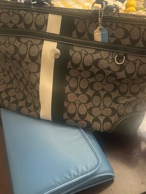 Coach Signature Monogram Diaper Bag/ Tote in Black, Gray & White